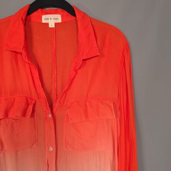 Anthropologie cloth & stone Women’s Shirt LARGE Tie Dye Orange V Neck Rayon - Picture 8 of 10